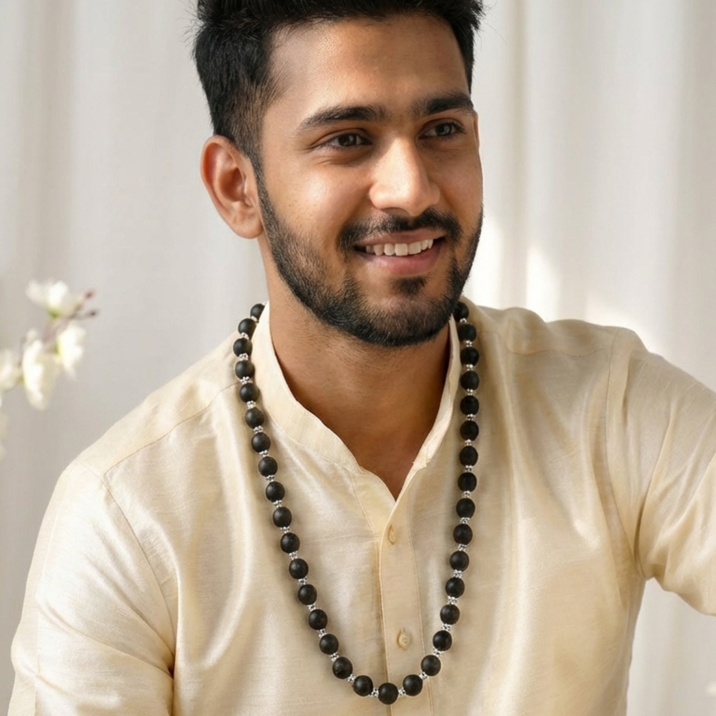 ಬೆಳ್ಳಿಯ ಕರುಂಗಲಿ ಮಾಲಾ - ನೈಸರ್ಗಿಕ ಎಬೋನಿ ವುಡ್ (Govt of India. Certified)