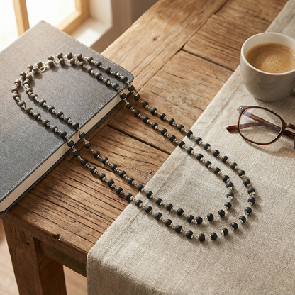 ಬೆಳ್ಳಿಯ ಕರುಂಗಲಿ ಮಾಲಾ - ನೈಸರ್ಗಿಕ ಎಬೋನಿ ವುಡ್ (Govt of India. Certified)