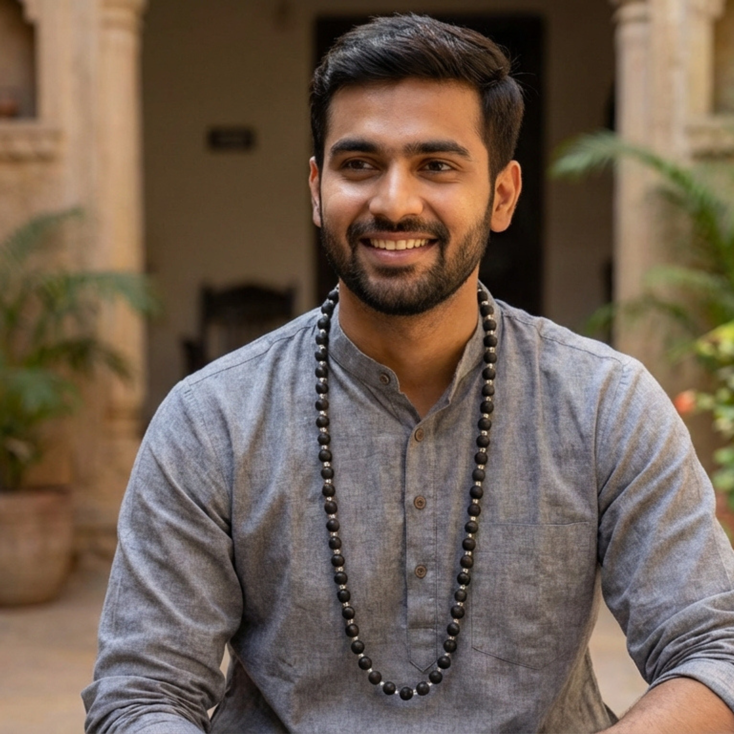 ಬೆಳ್ಳಿಯ ಕರುಂಗಲಿ ಮಾಲಾ - ನೈಸರ್ಗಿಕ ಎಬೋನಿ ವುಡ್ (Govt of India. Certified)