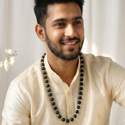 ಬೆಳ್ಳಿಯ ಕರುಂಗಲಿ ಮಾಲಾ - ನೈಸರ್ಗಿಕ ಎಬೋನಿ ವುಡ್ (Govt of India. Certified)